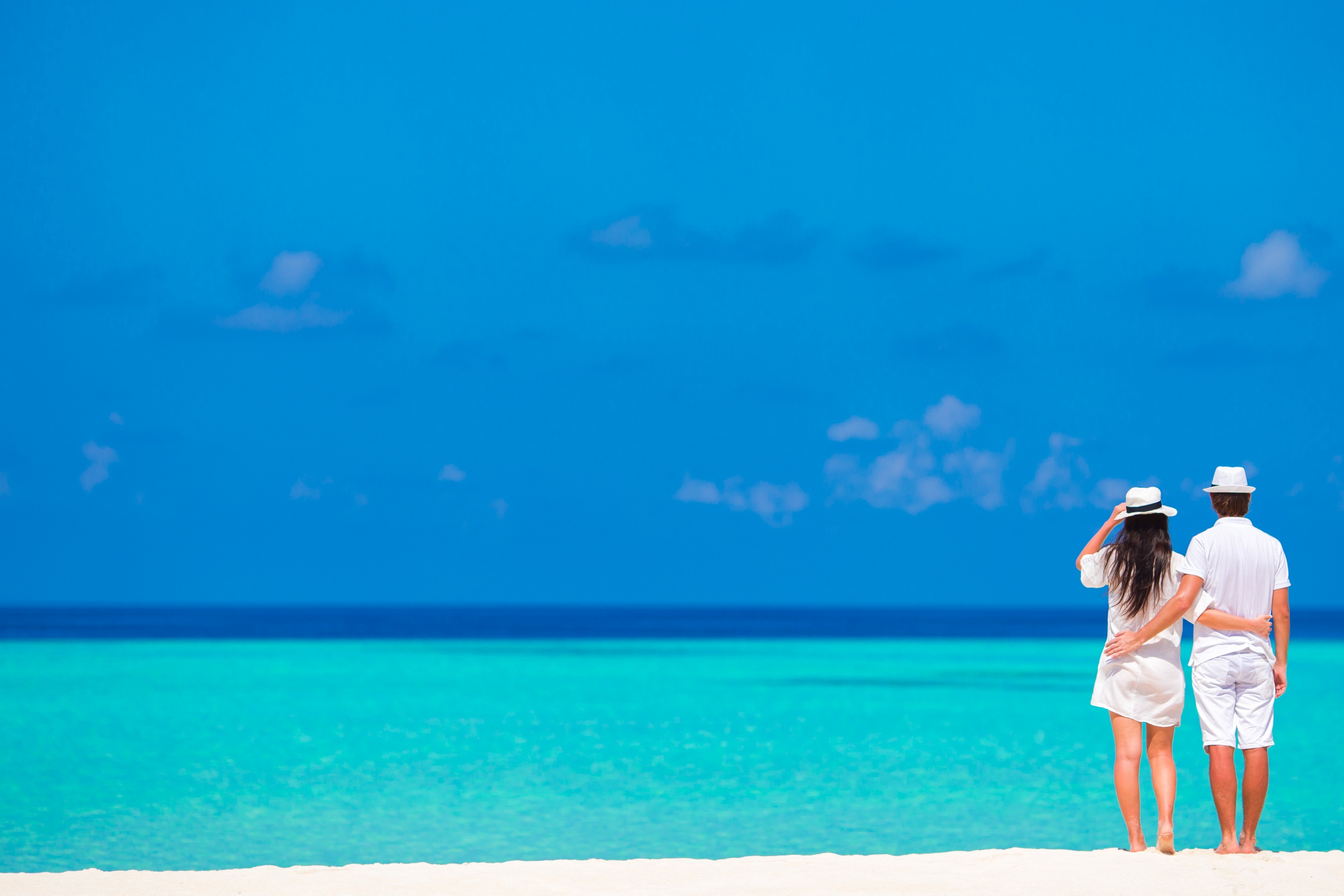 Young happy couple during beach tropical vacation